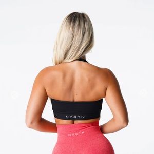 NWT NVGTN Limitless Ribbed Seamless Halter Bra Black